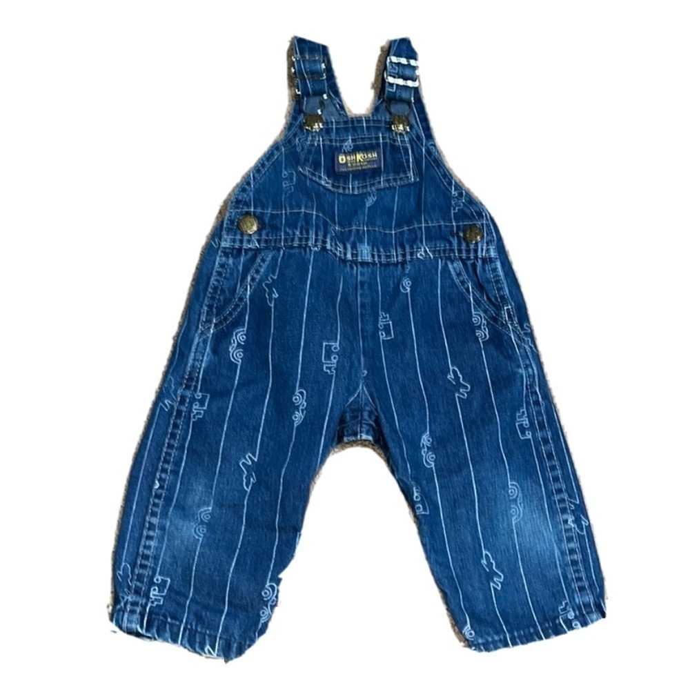 Vintage Oshkosh B'Gosh Vestbak‎ Denim Overalls Car Plane Truck Blue 12M